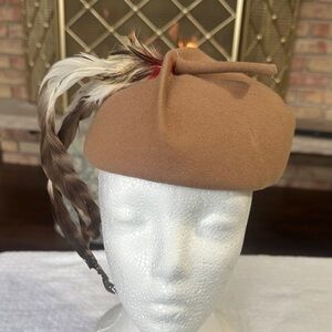 Vintage Bollman Doeskin Felt Fascinator Feather Accent